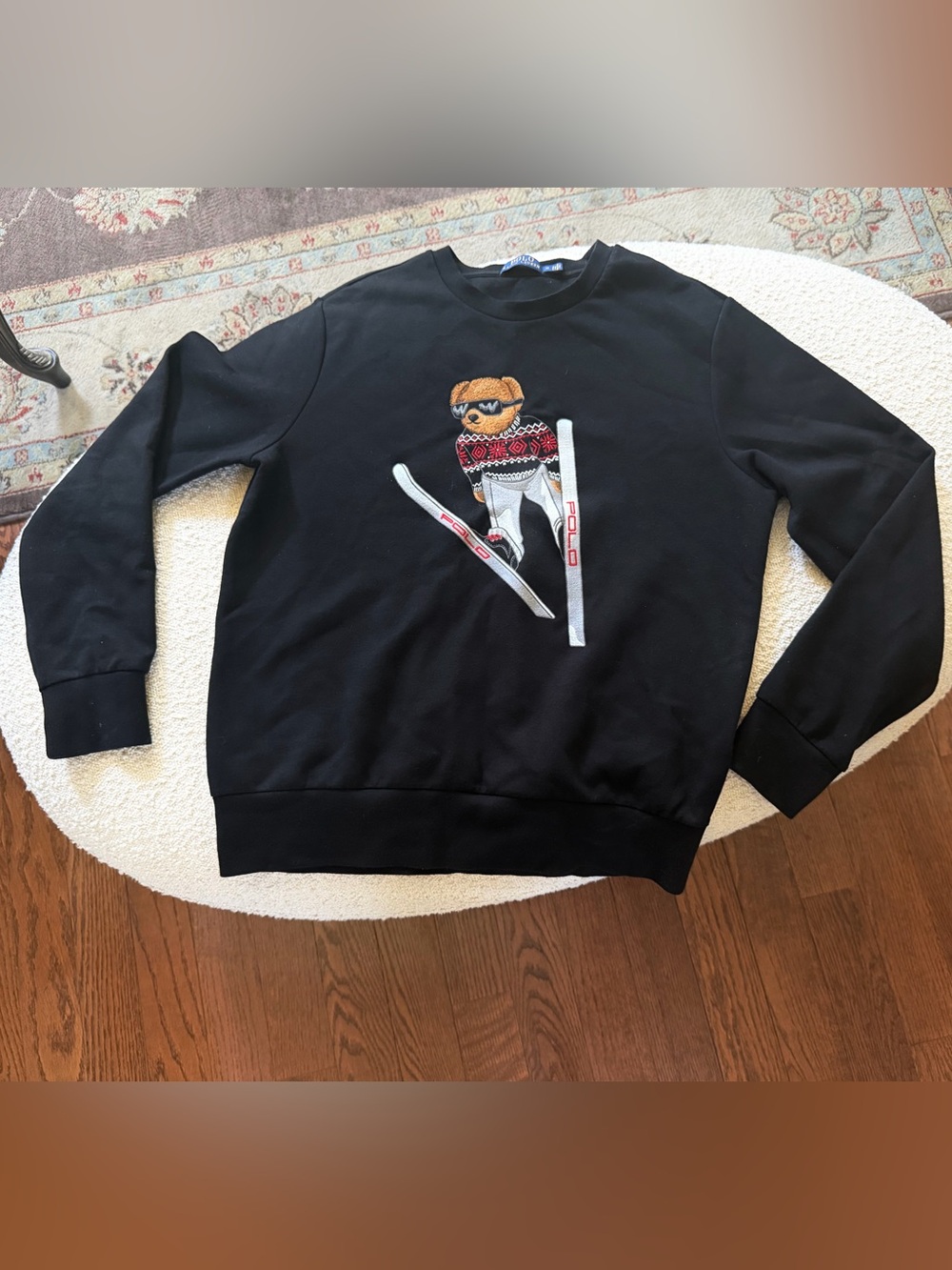 Polo by Ralph Lauren Black Ski Bear Crewneck Sweatshirt with Ski Motif
